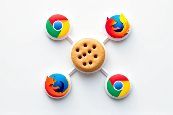 Ikony przeglądarek internetowych symbolizujące zarządzanie plikami cookie