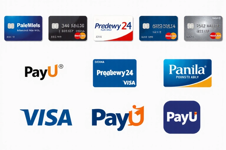 Różne karty płatnicze i ikony płatności online