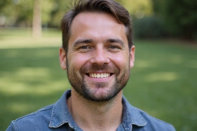 Szczęśliwy, zrelaksowany mężczyzna, symbolizujący ogólne samopoczucie